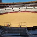 die leere Stierkampfarena von Malaga in Spanien von Innen