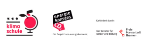 Klimaschule. Ein Projekt von energiekonsens. Gefördert durch: Die Senatorin für Kinder und Bildung. Zudem die Bilder der Logos.